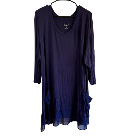 Logo Lori Goldstein Plus Size 3X Tunic Top Blue 3/4 Sleeve Pockets - Picture 1 of 4
